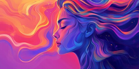 Vibrant Gradient Woman Portrait Abstract Colorful Digital Art