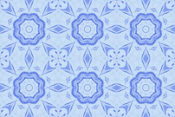 Seamless Hand-Drawn Blue Geometric Floral Pattern.