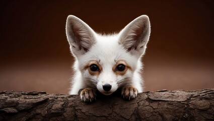 Obraz premium a small white fox with a big ear and a brown background is shown in this picture of a young fox with a big ear and a brown background is shown in the foreground of