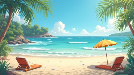 A serene and idyllic beach scene where the warmth of a summer day is palpable in every detail