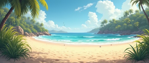 A serene and idyllic beach scene where the warmth of a summer day is palpable in every detail