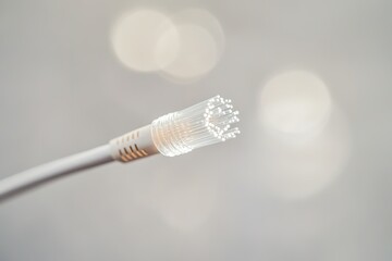 Frayed cable end on soft bokeh background