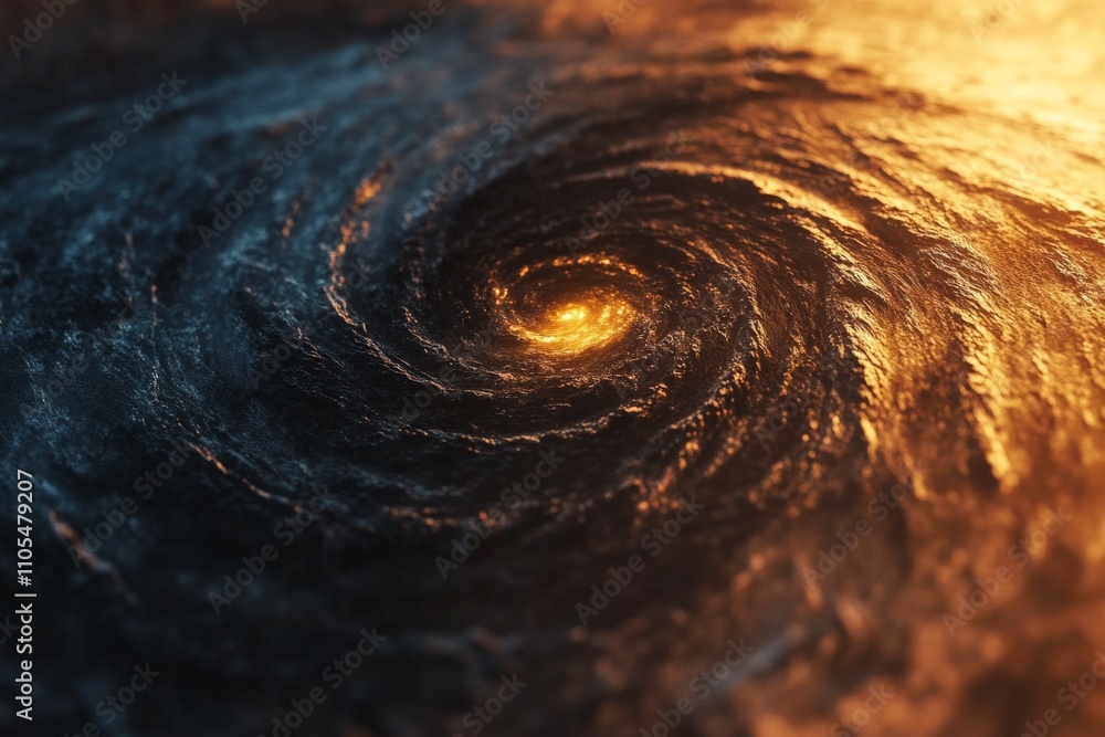 Poster a captivating image showcases a whirlpool with a fiery, glowing core representing intense energy and