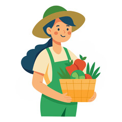 woman farmer with basket full of vegetables