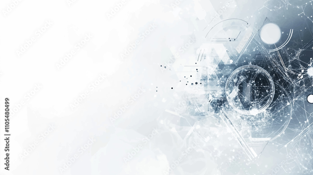 Poster abstract grey and white technology background with various tech elements, conveying a hi tech commun