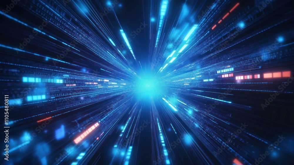 Poster abstract futuristic tech background with glowing light effects. fast moving data streams create vibr