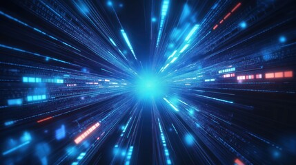 Obraz premium Abstract futuristic tech background with glowing light effects. Fast moving data streams create vibrant dynamic visual. High-tech style design. Dynamic graphic. Futuristic, abstract. Fast data