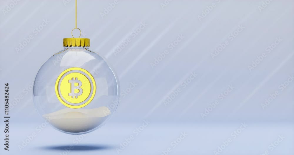 Poster happy new year and christmas background with golden coin inside crystal ball. 4k seamless loop anima