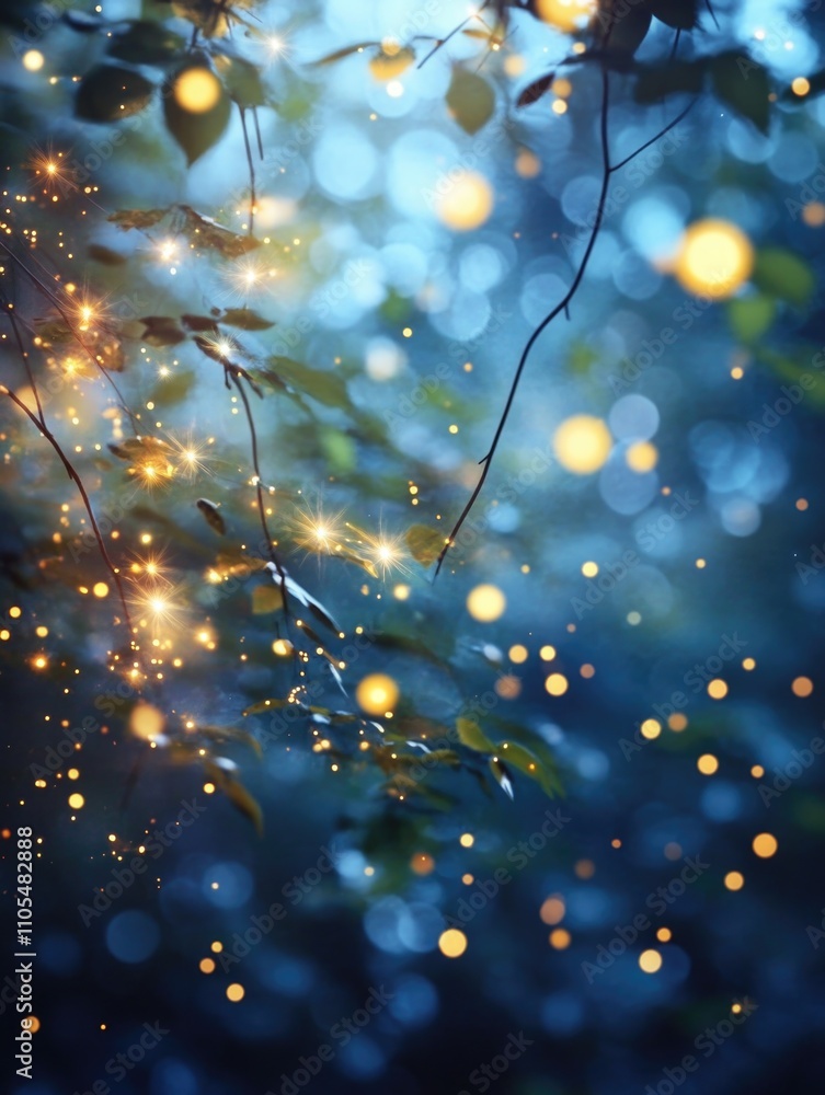 Poster tree with many leaves and a blue sky. the leaves are illuminated with a bright light, creating a spa