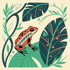 A digital artwork featuring a rainforest frog adorned with intricate tribal patterns, blending nature with cultural symbolism.