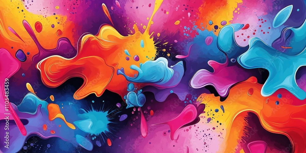 Poster abstract colorful design with various dynamic shapes, paint splashes. seamless pattern. vivid vibran