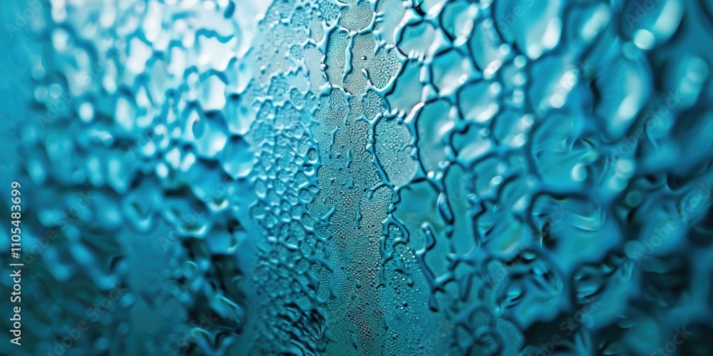 Poster the image is of a blue surface with water droplets on it. the droplets are scattered all over the su