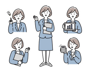 スーツを着た女性のベクターイラストセット素材