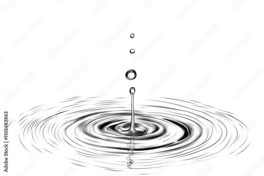 Poster drop of water is falling into a circular puddle. the water is falling in a way that it looks like it