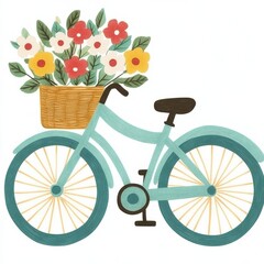 Fototapeta premium Charming vector illustration of a bicycle with a floral basket ideal for spring-themed design and lifestyle projects