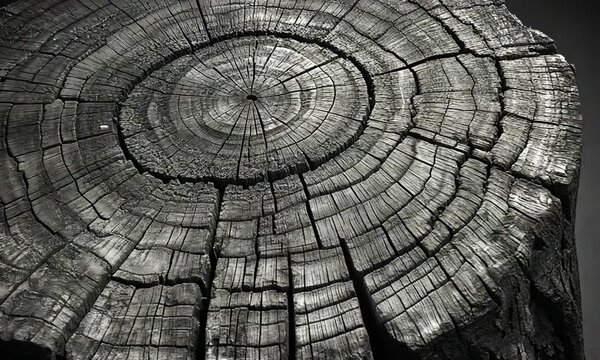 Close-up of a tree stump showing growth rings and texture.