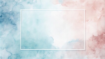Abstract Watercolor Background with Pastel Hues and a Blank Rectangle Frame for Text or Image