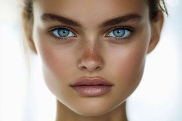 Naklejka premium Minimalist makeup look with subtle highlights emphasizing natural features.