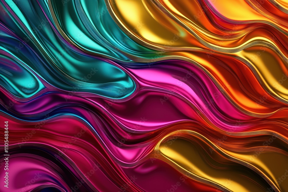 Poster abstract colorful metallic wavy background. dynamic flowing lines of vibrant colors create futuristi