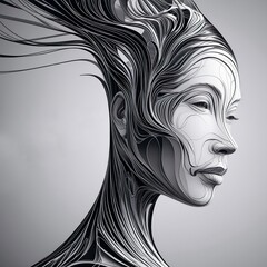 An empathetic empathy mapping design technique, detailed in shades of stark black and white, emerges as a profound work of art that resonates deeply. Monochromatic visual representation poster. 