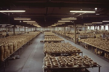 Pottery Factory Rows Of Unfinished Clay Vessels