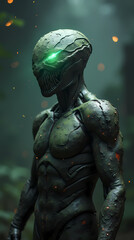 Naklejka premium Glowing Jungle Stalker - High-Resolution Sci-Fi Character Design - Game Asset well-suited for backgrounds in science fiction and fantasy settings, video games and visual arts needing to convey a sense