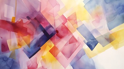 Abstract Watercolor Painting With Geometric Shapes and Pastel Colors
