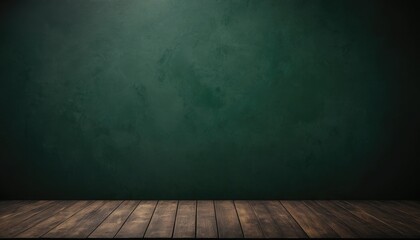Elegant dark green texture wall background with empty old wooden floor, Generative Ai