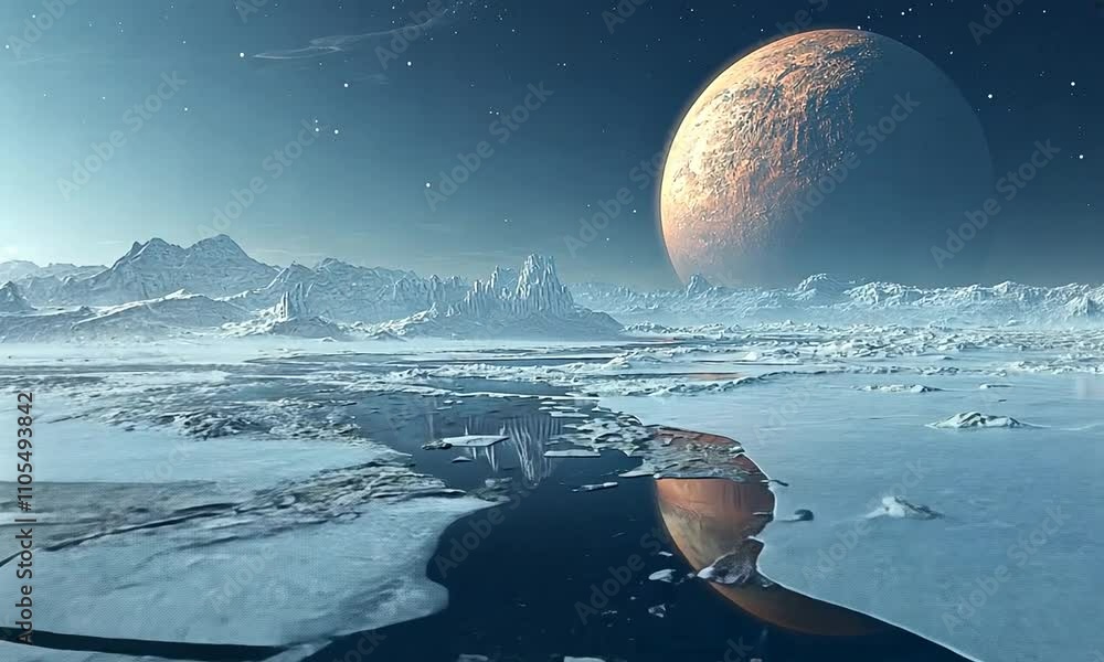 Wall mural a serene alien landscape with a large planet in the sky.
