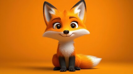 Obraz premium Cute Cartoon Fox Sitting on Orange Background