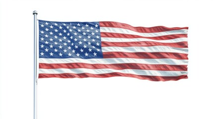 Fototapeta premium United states flag waving on white background: star spangled banner flies proudly
