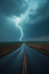 Road through Fields to the storm