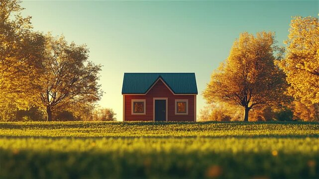 Four Seasons match-cut stop-motion timelapse of a tiny house. Front view. Generative AI.