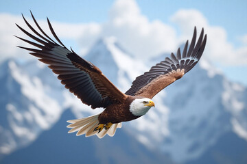 Obraz premium Majestic eagle soaring above cloudy mountainous landscape