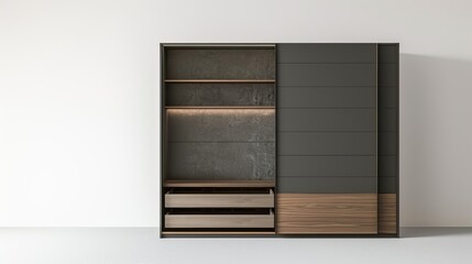 Modern and luxurious sliding wardrobe for storing clothes, isolated on white background