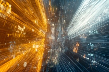 Hypnotic Abstract Explosion of Luminous Digital Rays and Particles in Vibrant Spectrum of Colors