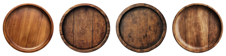 Nutin wooden plate isolated on transparent background, Set of