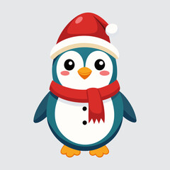 Cartoon penguin with Santa hat and red scarf