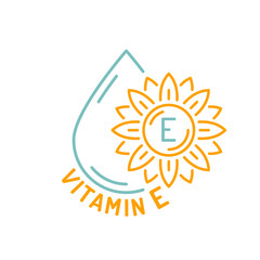 Vitamin E line icon. Sunflower and oil drop pictogram.