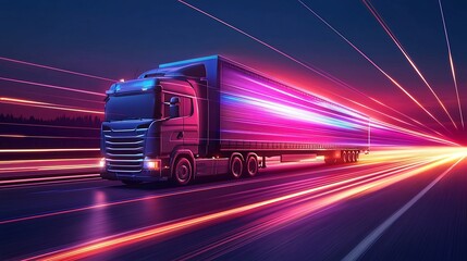 Swiftly Delivering Goods on the Digital Highway   A Modern Cargo Truck in Motion