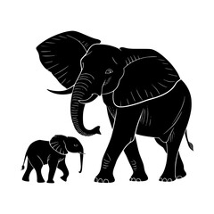 Mother Elephant and Calf Silhouette