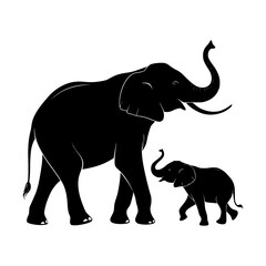 Mother Elephant and Calf Silhouette