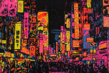 Vibrant Cityscape Night Street Scene Neon Lights