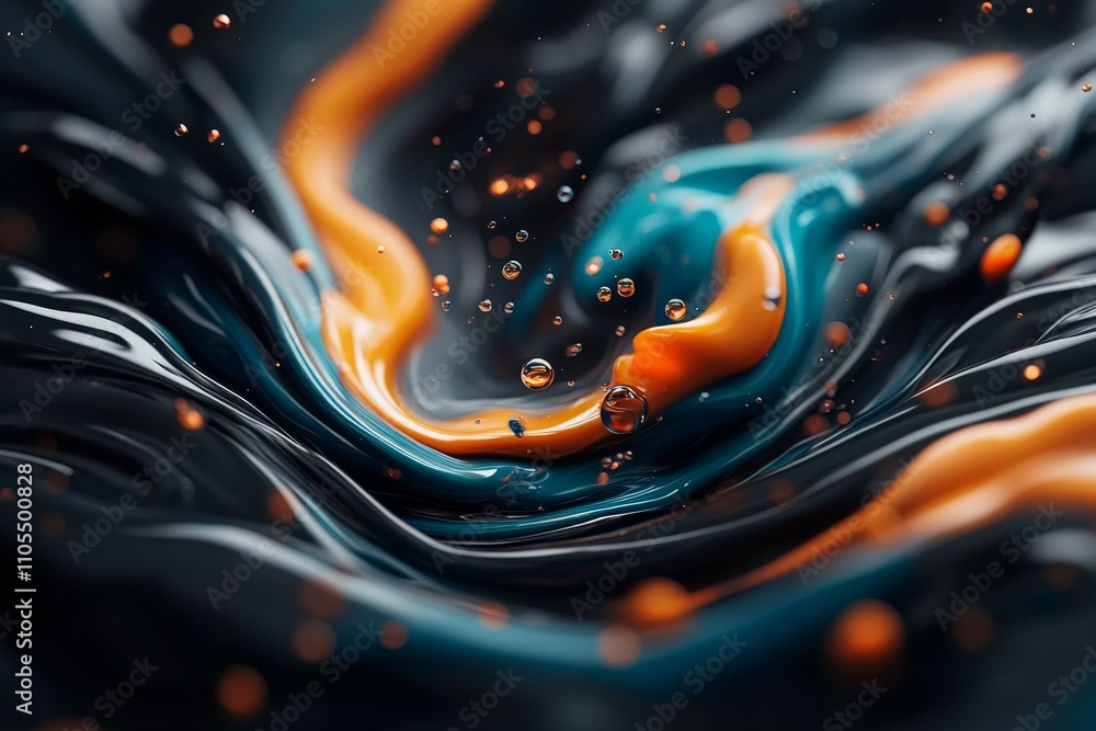 Poster a dynamic and colorful abstract art piece with swirling blue and orange hues creating a sense of mov