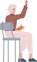 Female student sitting rear view. Studying teenager