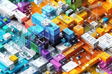Interconnected Cubes and Blocks Forming a Vibrant Digital Landscape