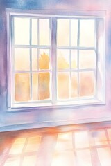 Fototapeta premium Sunny window with warm light and shadows on wall