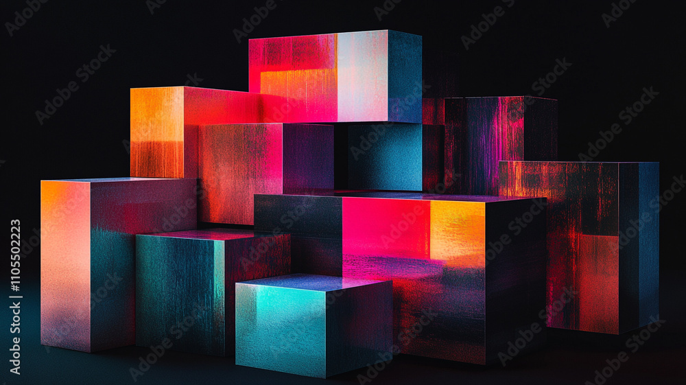 Aufkleber vibrant abstract cubes illuminated in a dark environment create a striking visual composition
