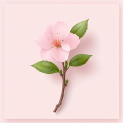 Beautiful vector-style illustration showcasing a cherry blossom branch in full bloom against a clean white background perfect for spring decor