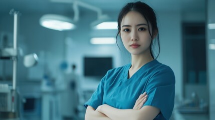 Fototapeta premium The Nurse in Blue Scrubs